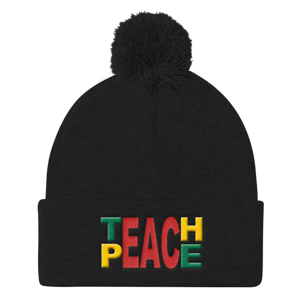 Tinfoil Teach Peace Pom Pom Knit Cap